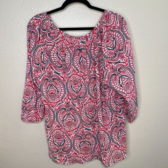 Chaps Womens Red Paisley Top X-Large 3/4 Sleeve Lightweight Cotton - Picture 5 of 6